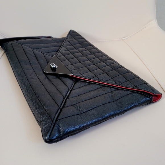 L.A.M.B. Clutch Black Leather Envelope Bag Wristlet Quilted